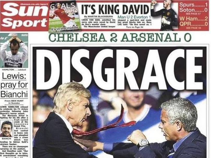 Wenger versus Mourinho in prima pagina anche sul Sun